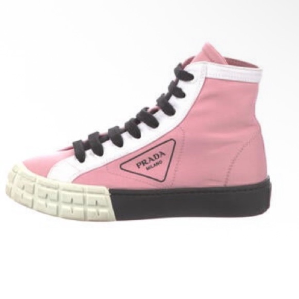 Prada Pink and White High-Top Sneakers